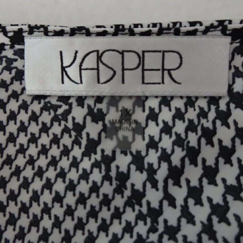Kasper Houndstooth Top Women's Plus Size 1X Black White Long Sleeve Cowl Neck - Picture 6 of 10